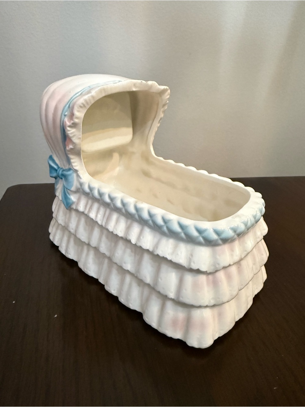 Vintage Relpo Ceramic Baby Bassinet Music Box Planter Samson Import